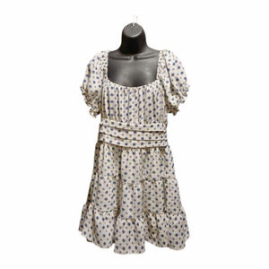Liberty Love Women’s Floral Smocked Dress Cream Blue Size Large. JC641